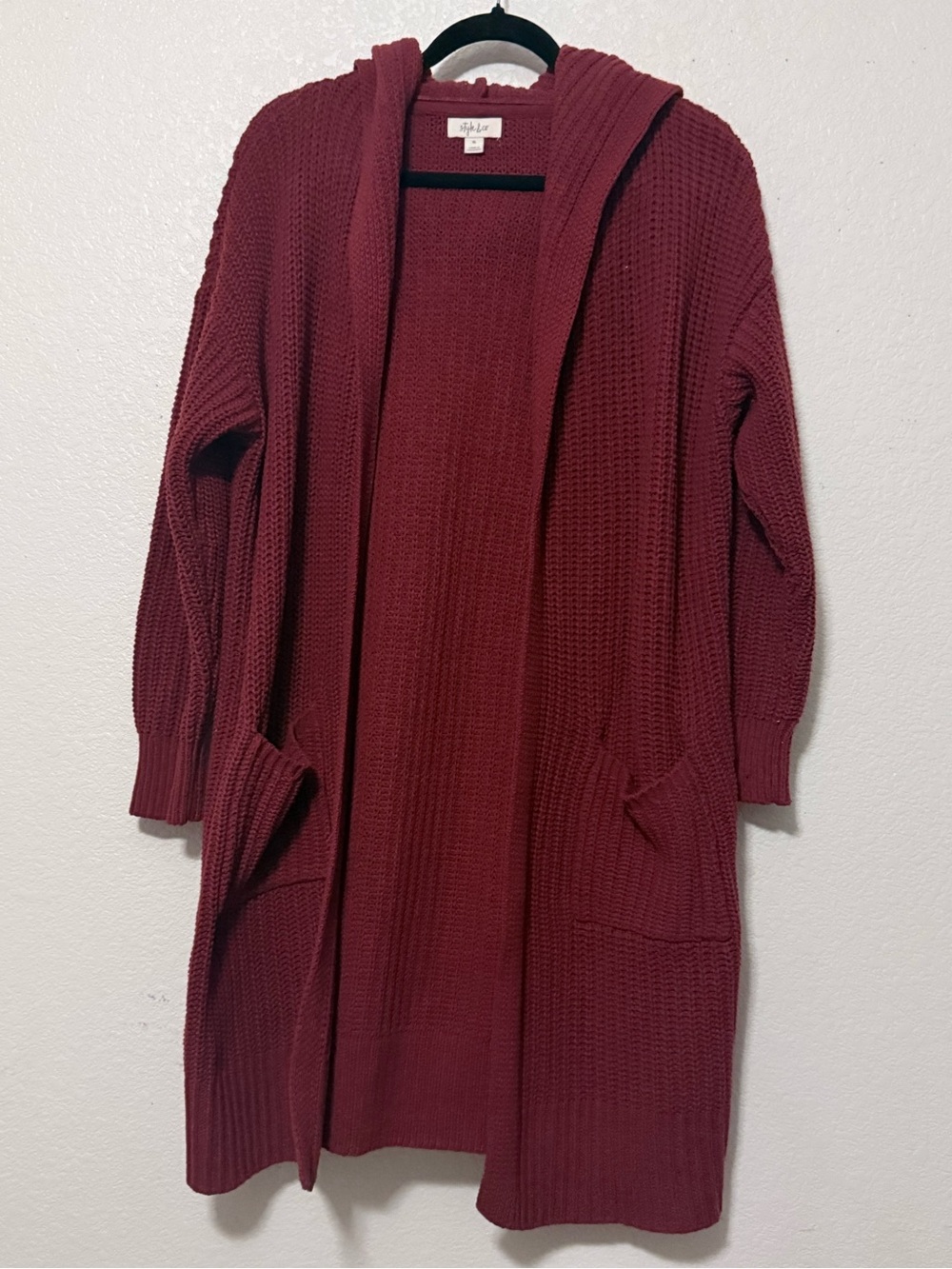 Style & Co Long Hooded Knit Cardigan Sweater - Burgundy